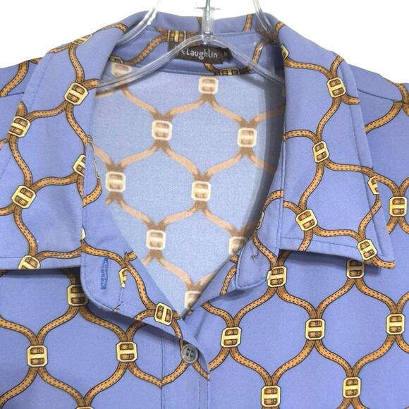 J. McLaughlin Catalina Cloth Tab Sleeve Button Front Chain Link Print Blouse - Picture 9 of 11